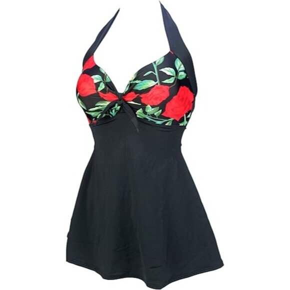 Cocoship Vintage Sailor Pin Up Halter Neck Swimsuit Floral Print Size 14 - Picture 4 of 10